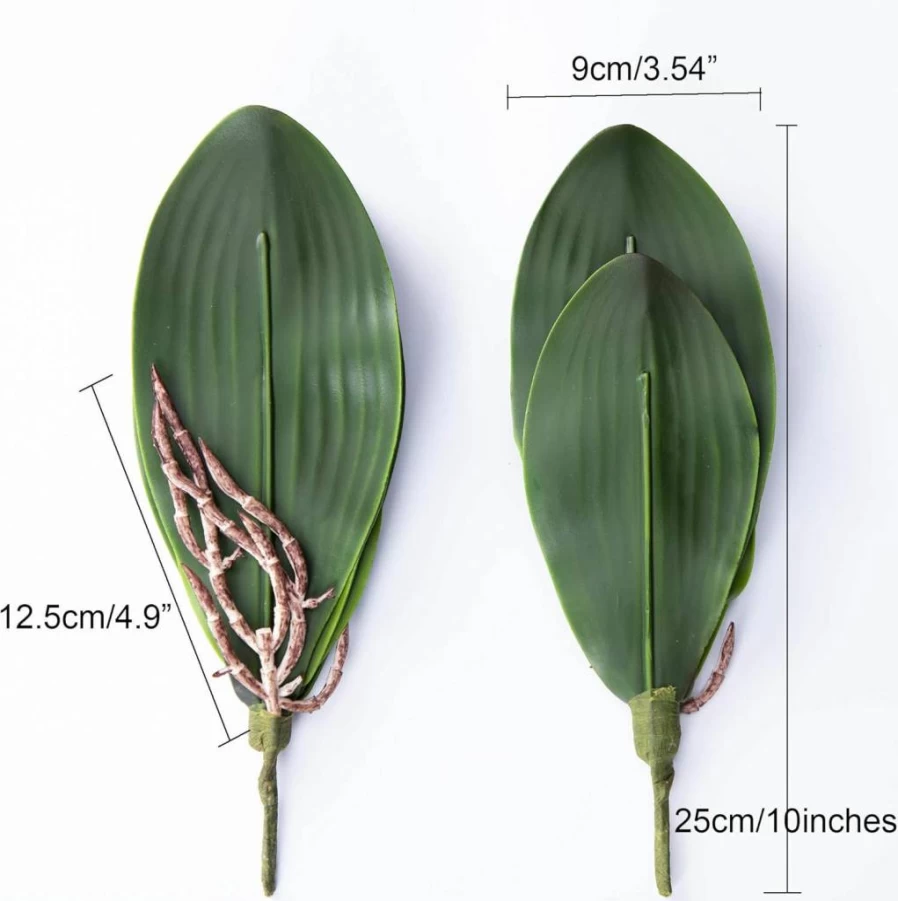Fnize 8 Inch Artificial Phalaenopsis Orchid Stems - 2PCS Real Touch Latex Faux Leaves, Green Cymbidium Flower Foliage Bulk for Floral Arrangements