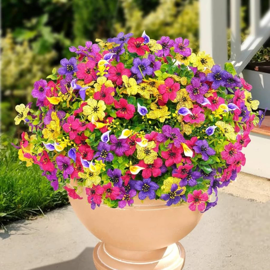 BLEUM CADE UV Resistant Artificial Flowers Outdoor - 14 Bundles Faux Plants for Garden Decor, Fake Flowers for Outdoor Decoration