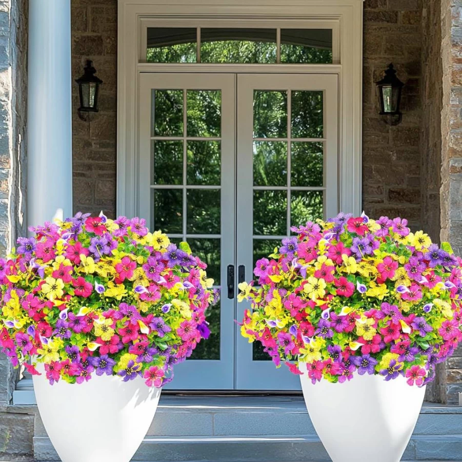BLEUM CADE UV Resistant Artificial Flowers Outdoor - 14 Bundles Faux Plants for Garden Decor, Fake Flowers for Outdoor Decoration