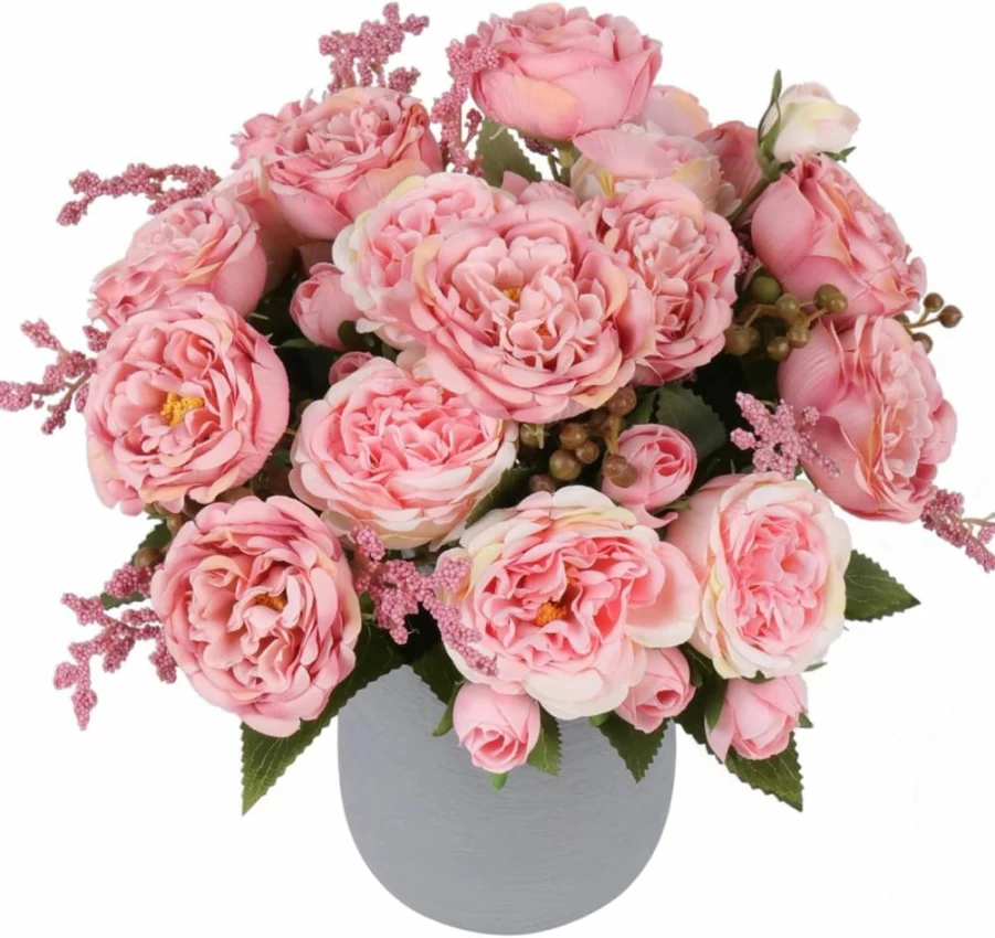 Pusuny Artificial Peonies Silk Flowers - 4 Bundles Light Pink Faux Peony Bouquet for Wedding, Home, Table Centerpiece, Vase Decoration, Farmhouse & Boho Decor