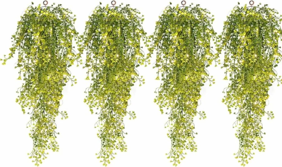 RECUTMS 4PCS Artificial Hanging Fern Plants - Large Faux Ivy Vine for Indoor Outdoor Wall Decor, Home Garden Wedding Party Decoration (Purple)