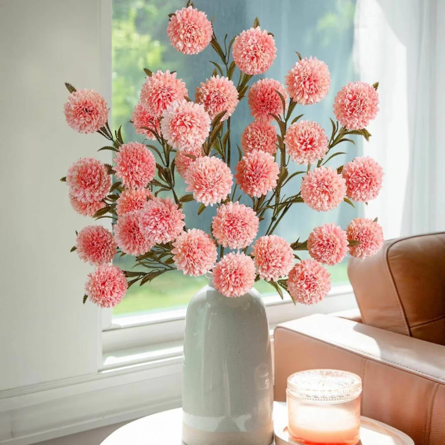 Starttag 30 Heads Artificial Chrysanthemum Flowers - Realistic Faux Kiku Mums with Long Silk Stems for Home Decor, Cream Fake Floral Arrangement in Bulk (6 Stems) for Vase Indoors