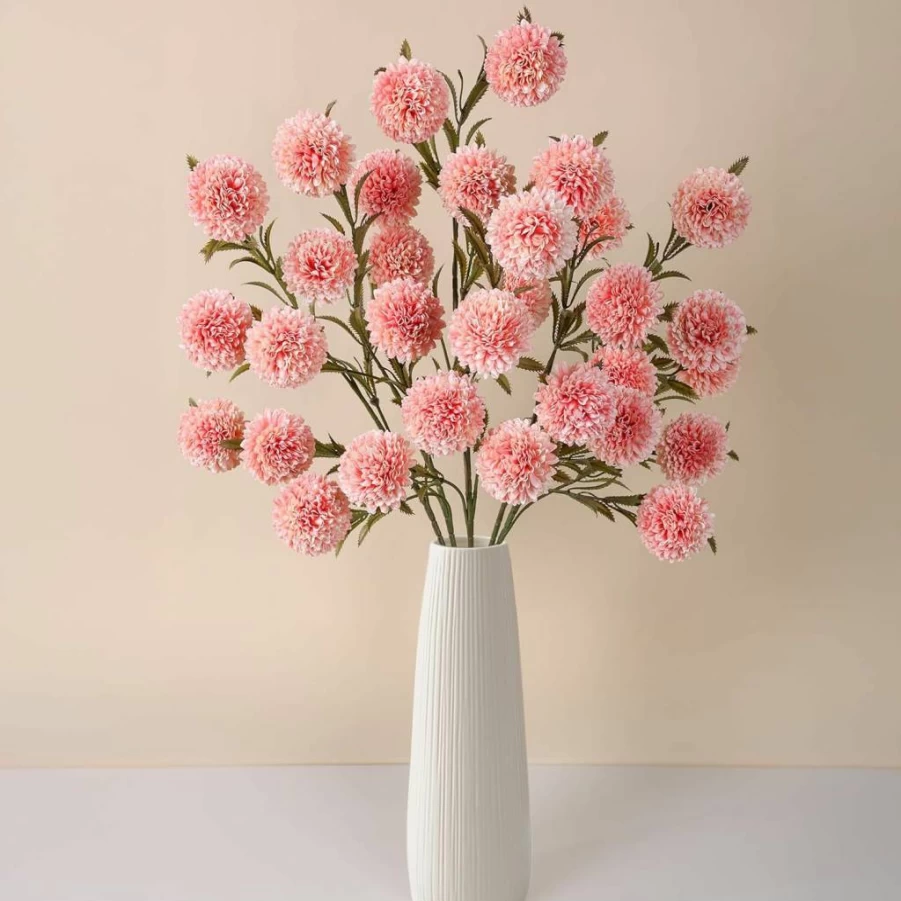 Starttag 30 Heads Artificial Chrysanthemum Flowers - Realistic Faux Kiku Mums with Long Silk Stems for Home Decor, Cream Fake Floral Arrangement in Bulk (6 Stems) for Vase Indoors